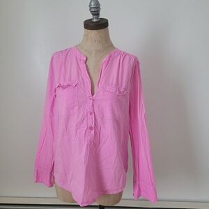 J.Crew Pink 100% Cotton Popover Lightweight Top S